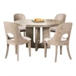 Pemberly Row 5 Piece Round Dining Table Set Polyester Chairs in White Solid Wood