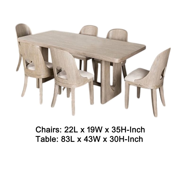 Pemberly Row 7 Piece Dining Table Set Polyester Cushion Seats White Wash Wood