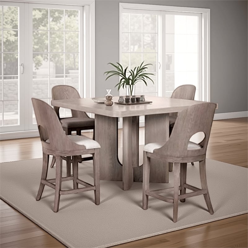 Pemberly Row Square Counter Height Table Pedestal Base White Wash Oak Veneer