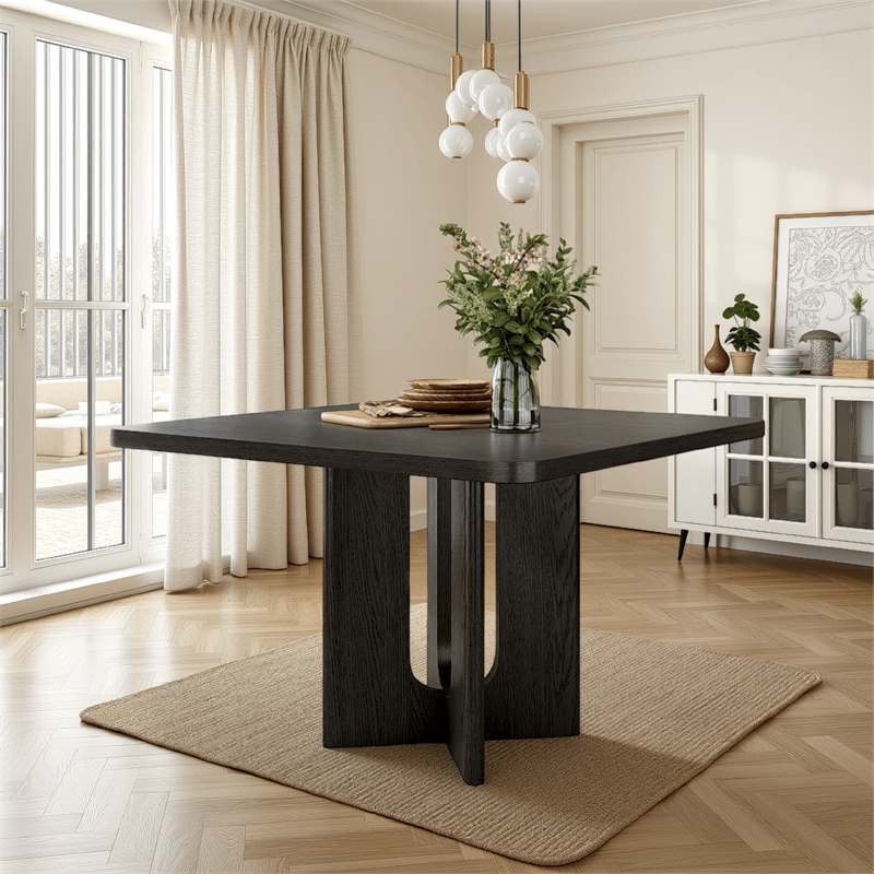 Pemberly Row Square Counter Height Dining Table Pedestal Base in Ash Gray Wood