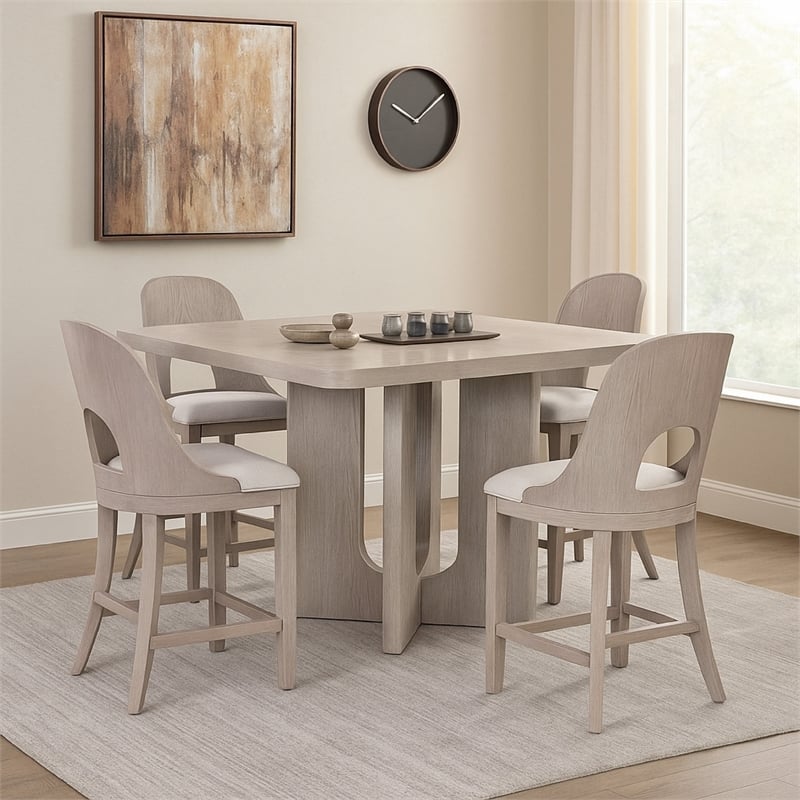 Pemberly Row 7 Piece Counter Height Dining Table Set 6 Seater White Wash Oak