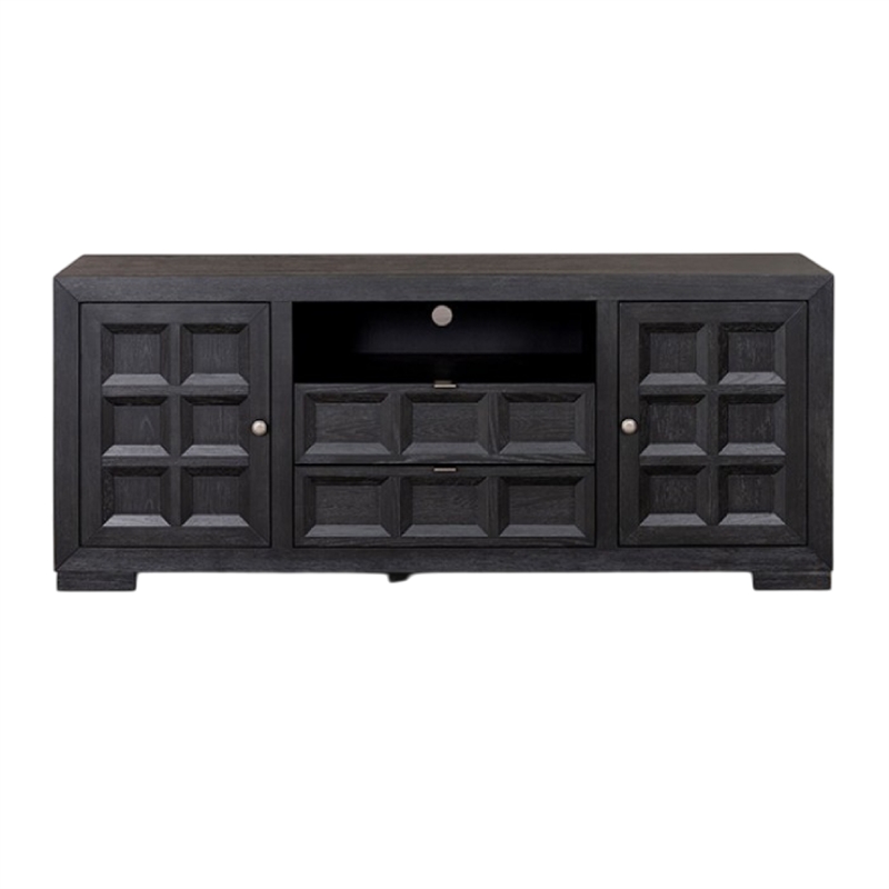 Pemberly Row 72 Inch TV Stand Cabinet Storage Drawers in Modern Black Wood