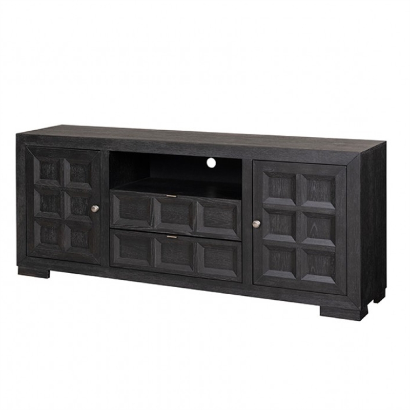 Pemberly Row 72 Inch TV Stand Cabinet Storage Drawers in Modern Black Wood