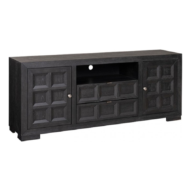 Pemberly Row 72 Inch TV Stand Cabinet Storage Drawers in Modern Black Wood