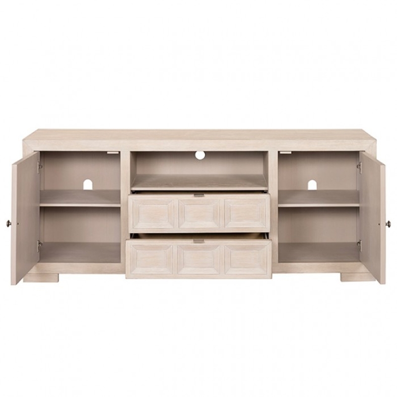Pemberly Row 72 Inch TV Stand Console Storage Cabinets in Tawny Brown Wood