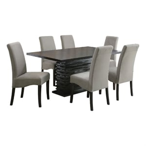 Pemberly Row 7 Piece Dining Table and 6 Chairs Set Black Pedestal Base Gray