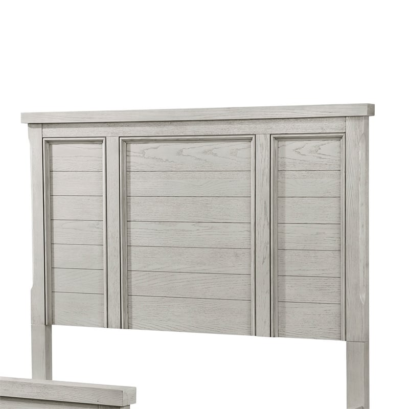 Pemberly Row Queen Size Bed with Tall Headboard Farmhouse White Oak Veneer Wood