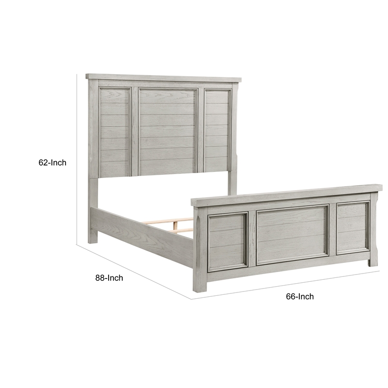Pemberly Row Queen Size Bed with Tall Headboard Farmhouse White Oak Veneer Wood