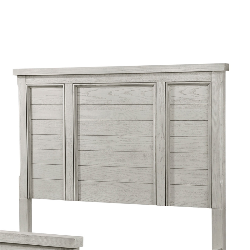 Pemberly Row Queen Size Bed with Tall Headboard Farmhouse White Oak Veneer Wood