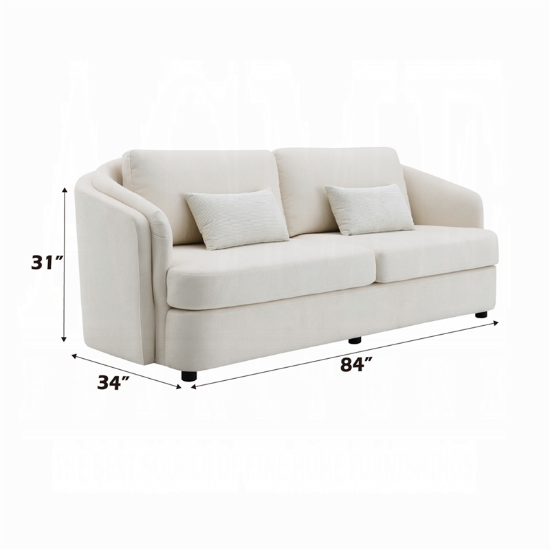Pemberly Row 84 Inch Sofa 2 Lumbar Pillows in Beige Linen Modern Shape