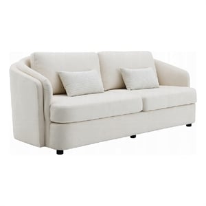 Pemberly Row 84 Inch Sofa 2 Lumbar Pillows in Beige Linen Modern Shape
