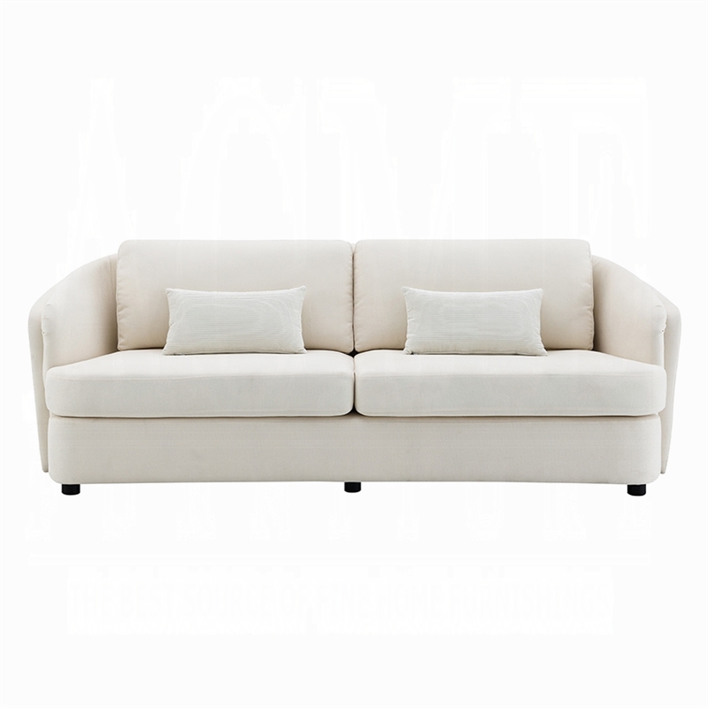 Pemberly Row 84 Inch Sofa 2 Lumbar Pillows in Beige Linen Modern Shape