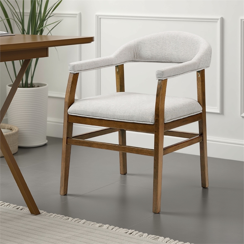Pemberly Row Side Dining Chair Set of 2 in Gray Fabric Dark Walnut Brown Wood