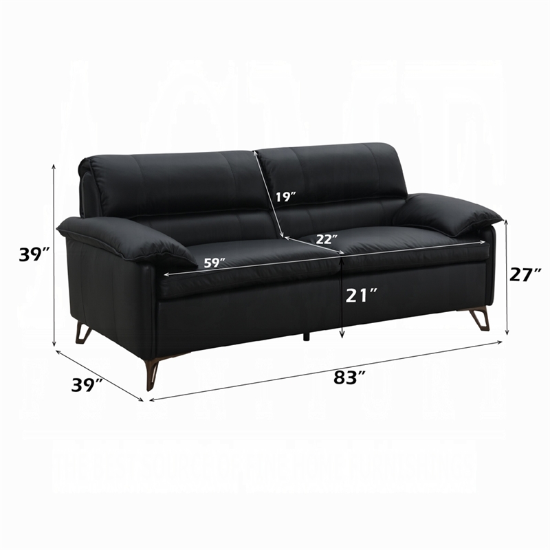 Pemberly Row 83 Inch Sofa in Sleek Black Top Grain Leather Bronze Metal