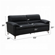 Pemberly Row 83 Inch Sofa in Sleek Black Top Grain Leather Bronze Metal