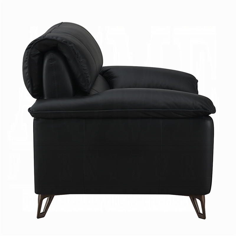 Pemberly Row 83 Inch Sofa in Sleek Black Top Grain Leather Bronze Metal