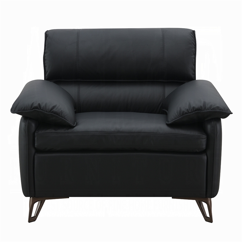 Pemberly Row 43 Inch Accent Chair in Black Top Grain Leather Bronze Metal