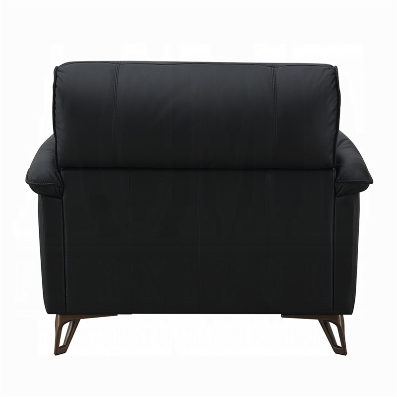 Pemberly Row 43 Inch Accent Chair in Black Top Grain Leather Bronze Metal