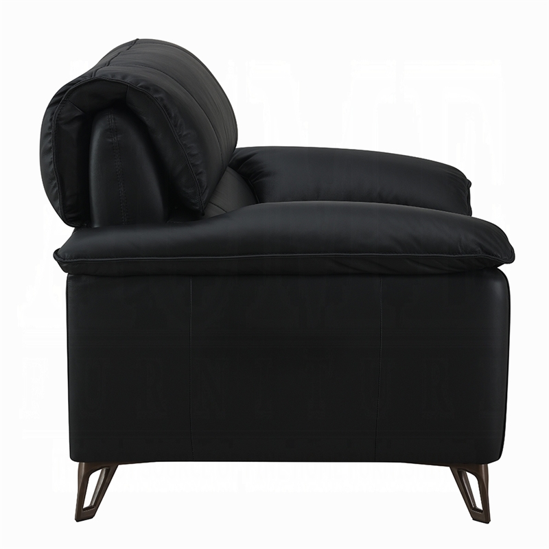 Pemberly Row 43 Inch Accent Chair in Black Top Grain Leather Bronze Metal