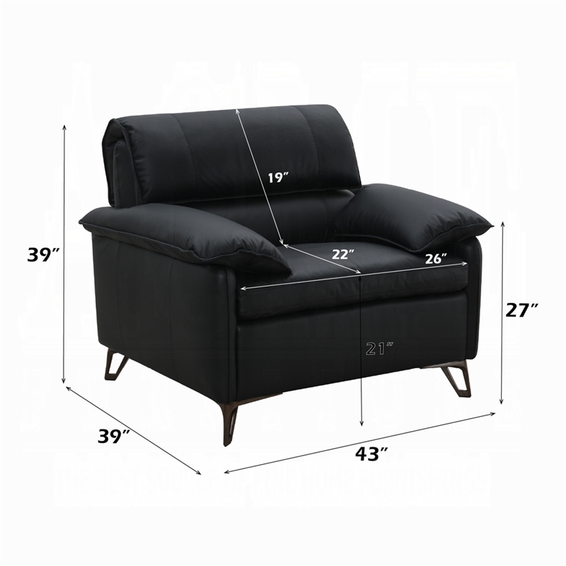 Pemberly Row 43 Inch Accent Chair in Black Top Grain Leather Bronze Metal