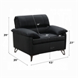 Pemberly Row 43 Inch Accent Chair in Black Top Grain Leather Bronze Metal