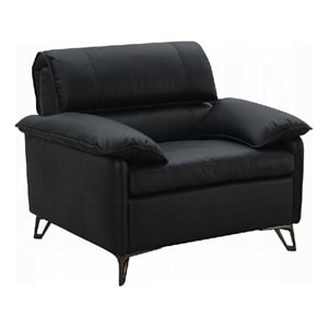 Pemberly Row 43 Inch Accent Chair in Black Top Grain Leather Bronze Metal