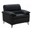 Pemberly Row 43 Inch Accent Chair in Black Top Grain Leather Bronze Metal