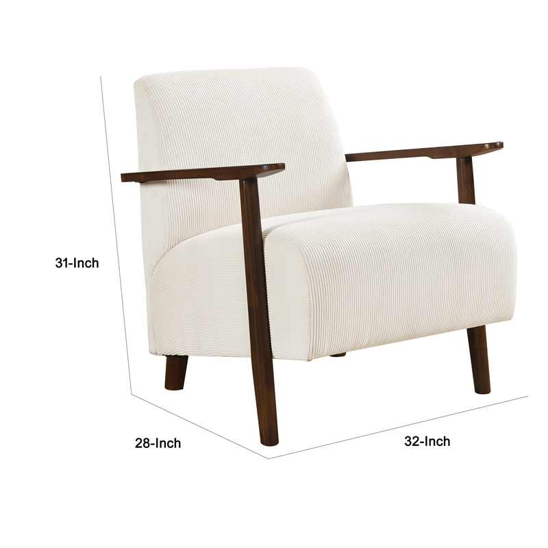 Pemberly Row Accent Club Chair in Beige Corduroy Dark Brown Solid Wood Frame
