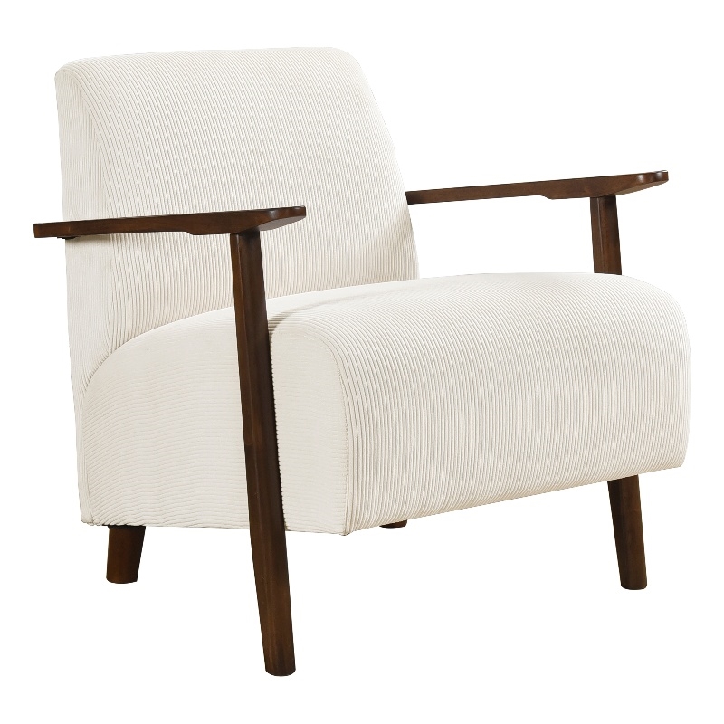 Pemberly Row Accent Club Chair in Beige Corduroy Dark Brown Solid Wood Frame