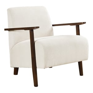 Pemberly Row Accent Club Chair in Beige Corduroy Dark Brown Solid Wood Frame