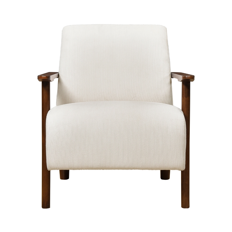 Pemberly Row Accent Club Chair in Beige Corduroy Dark Brown Solid Wood Frame