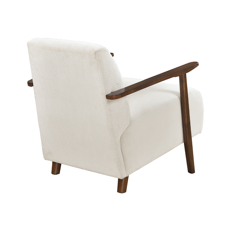 Pemberly Row Accent Club Chair in Beige Corduroy Dark Brown Solid Wood Frame