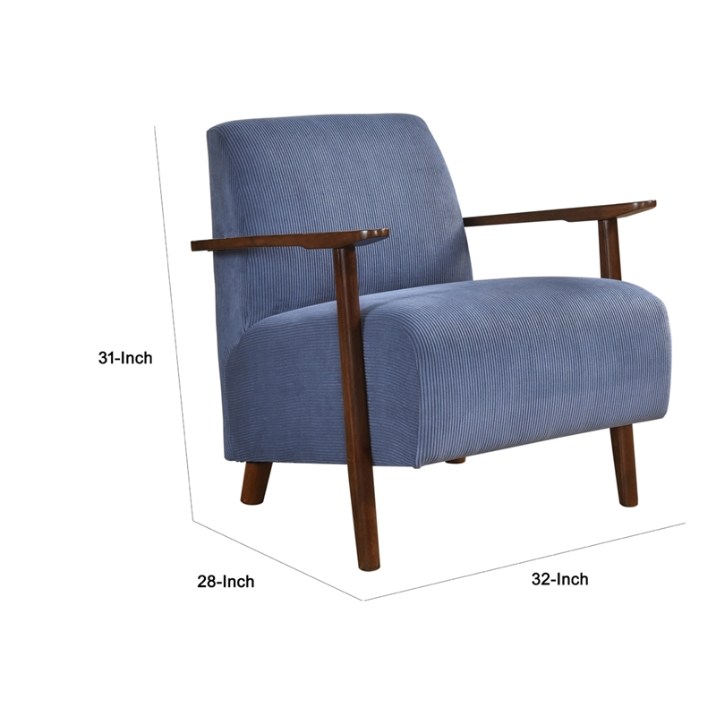Pemberly Row Accent Club Chair in Blue Corduroy Dark Brown Solid Wood Frame