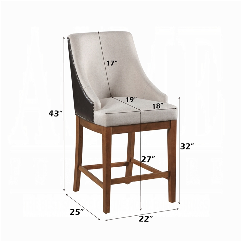 Pemberly Row Counter Height Chair Set of 2 in Black Faux Leather Gray Fabric