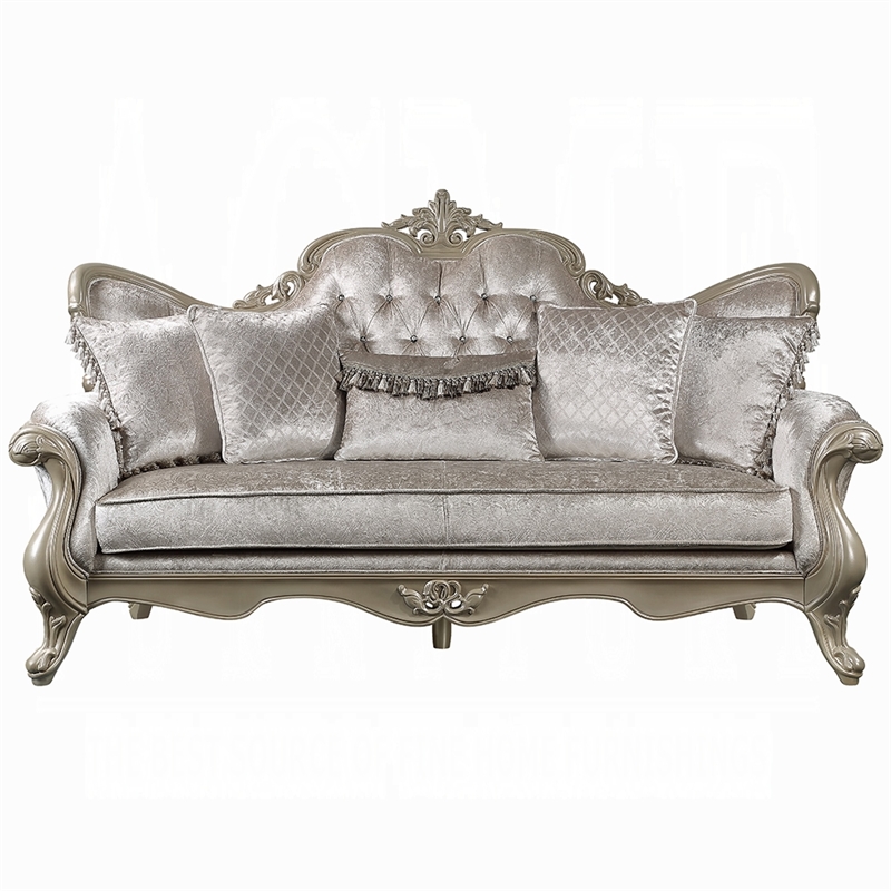 Pemberly Row 85 Inch Sofa Ornate Carved European Classic in Beige Champagne