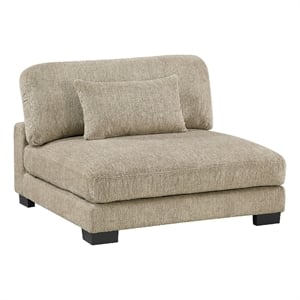 Pemberly Row Armless Chair 1 Pillow in Brown Microfiber Black Solid Wood