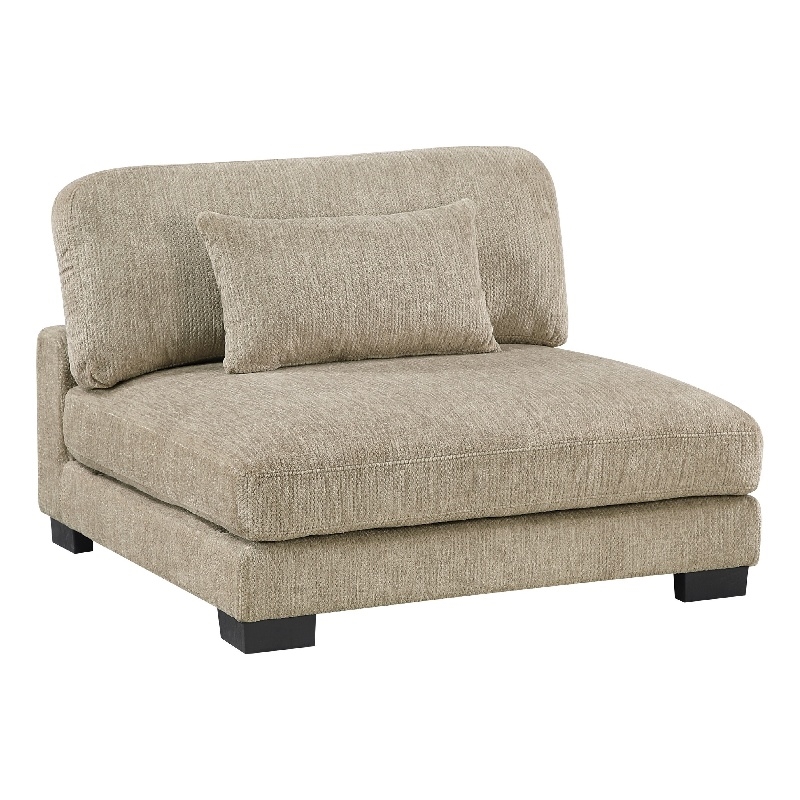 Pemberly Row Armless Chair 1 Pillow in Brown Microfiber Black Solid Wood