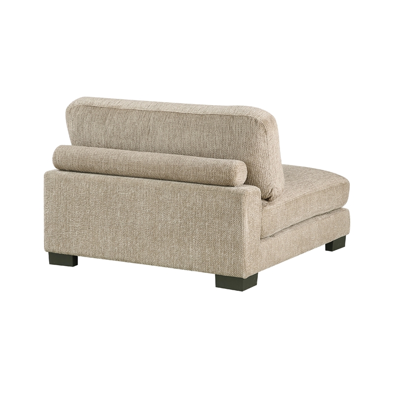 Pemberly Row Armless Chair 1 Pillow in Brown Microfiber Black Solid Wood