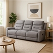 Pemberly Row 87 Inch Manual Recliner Sofa Scroll Arms in Solid Wood Gray Fabric