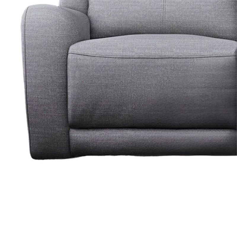 Pemberly Row 87 Inch Manual Recliner Sofa Scroll Arms in Solid Wood Gray Fabric