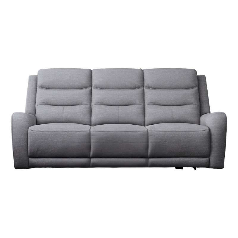 Pemberly Row 87 Inch Manual Recliner Sofa Scroll Arms in Solid Wood Gray Fabric