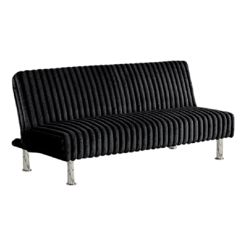 Pemberly Row Fold Out Futon Sofa Bed in Rich Black Modern Chrome Metal Legs