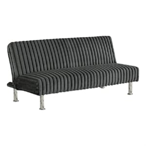 Pemberly Row Fold Out Futon Sofa Bed in Dark Gray Modern Chrome Metal Legs