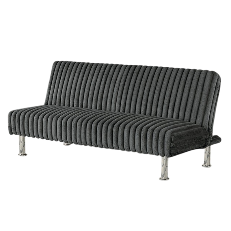 Pemberly Row Fold Out Futon Sofa Bed in Dark Gray Modern Chrome Metal Legs