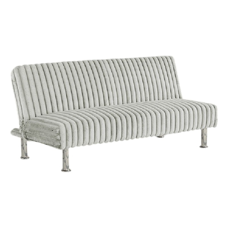 Pemberly Row Fold Out Futon Sofa Bed in Light Gray Modern Chrome Metal Legs
