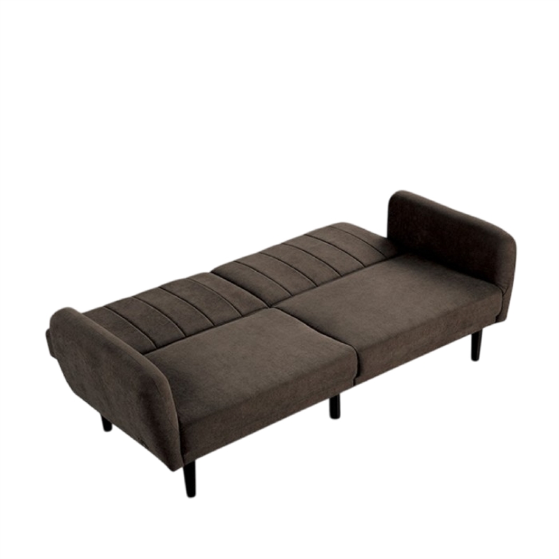 Pemberly Row Fold Out Futon Sofa Bed in Dark Brown Retro Channel Tufted Back