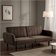 Pemberly Row Fold Out Futon Sofa Bed in Dark Brown Retro Channel Tufted Back