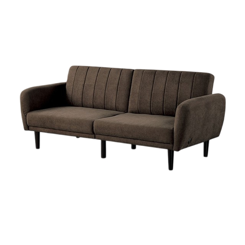 Pemberly Row Fold Out Futon Sofa Bed in Dark Brown Retro Channel Tufted Back