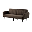Pemberly Row Fold Out Futon Sofa Bed in Dark Brown Retro Channel Tufted Back