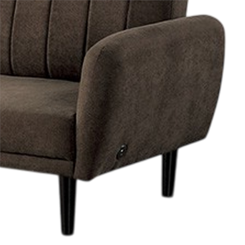 Pemberly Row Fold Out Futon Sofa Bed in Dark Brown Retro Channel Tufted Back